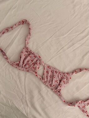 Frankie's Bikinis Pink Cherry Print Bikini Top